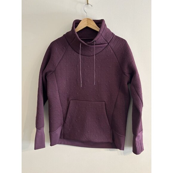 Athleta Jacquard Elevation Geometric purple Quilted Pullover Sweater Womens sz M - Picture 1 of 13